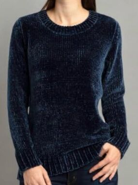 Orvis Cozy  Womens Navy Chenille Crewneck Pullover Sweater  Size XL